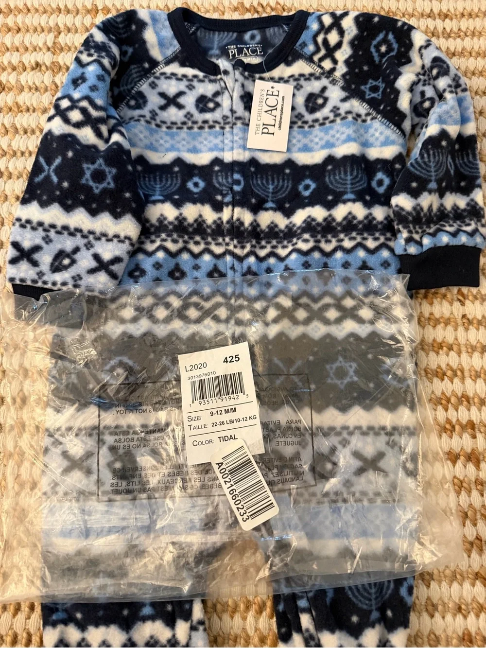 The Children's Place 9-12M Hanukkah Fleece Footed Zip Sleeper Pajamas